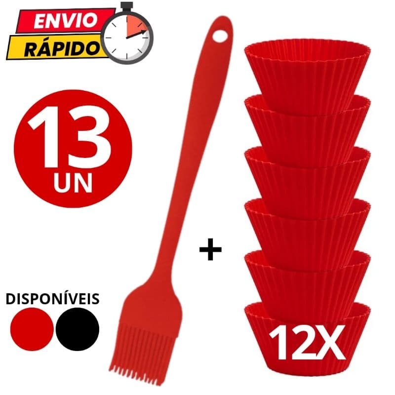 Kit 13 Forminhas Assadeira  Silicone P/ Cupcake Pincel Silicone P/Culinária Confeitaria Casa Cozinha