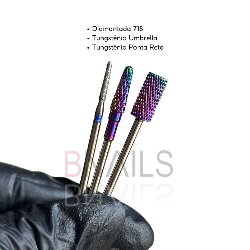 Kit 3 brocas Para Unhas Nail Designer Tungstênio Diamantada