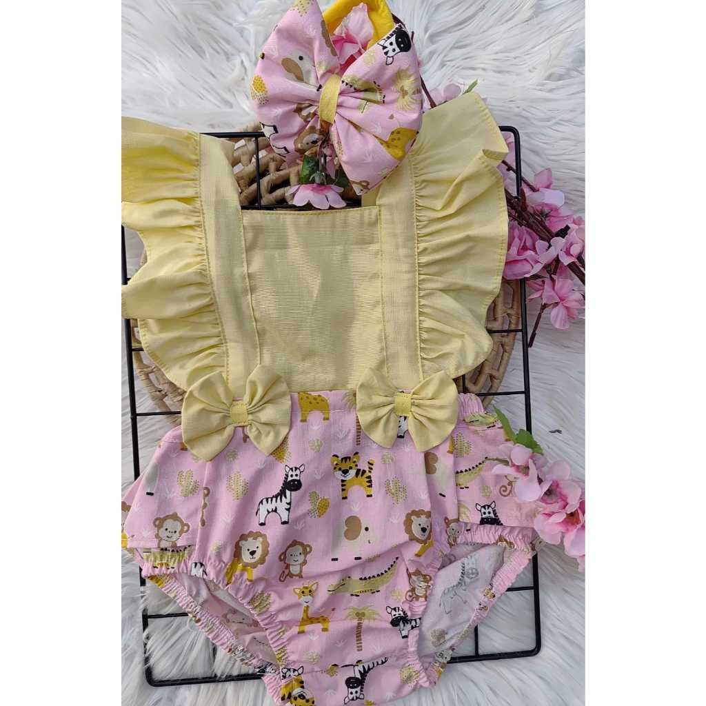 JARDINEIRA ROMPER SAFARE MODA MESVERSARIO ALGODÃO MODA RN