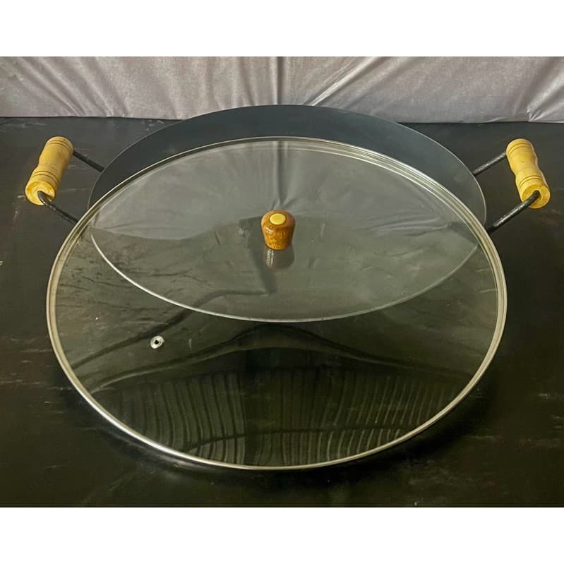 Disco de Arado Grande 52 cm de  Alça a Alça Chapa de Aço Tampa de Vidro Frigideira Bifeira