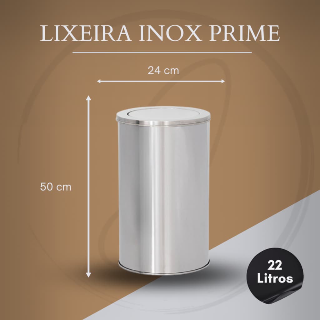Lixeira InoxPrime 23 Litros Tampa FlipTop 24x50