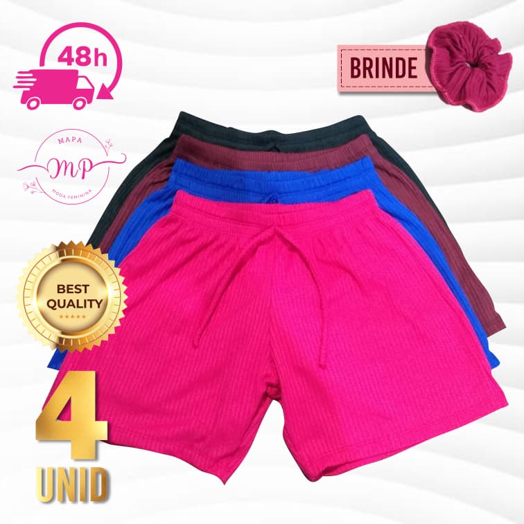 Kit 4 Bermuda Infantil Premium Short Malha Canelado Shortinho Leve Moda Roupa Feminina Cores Variadas