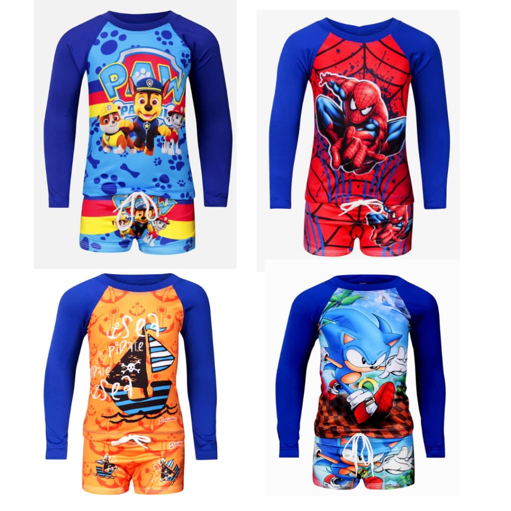Kit Blusa Infantil Com Proteção Uv+Sunga Moda Praia Menino Promoção