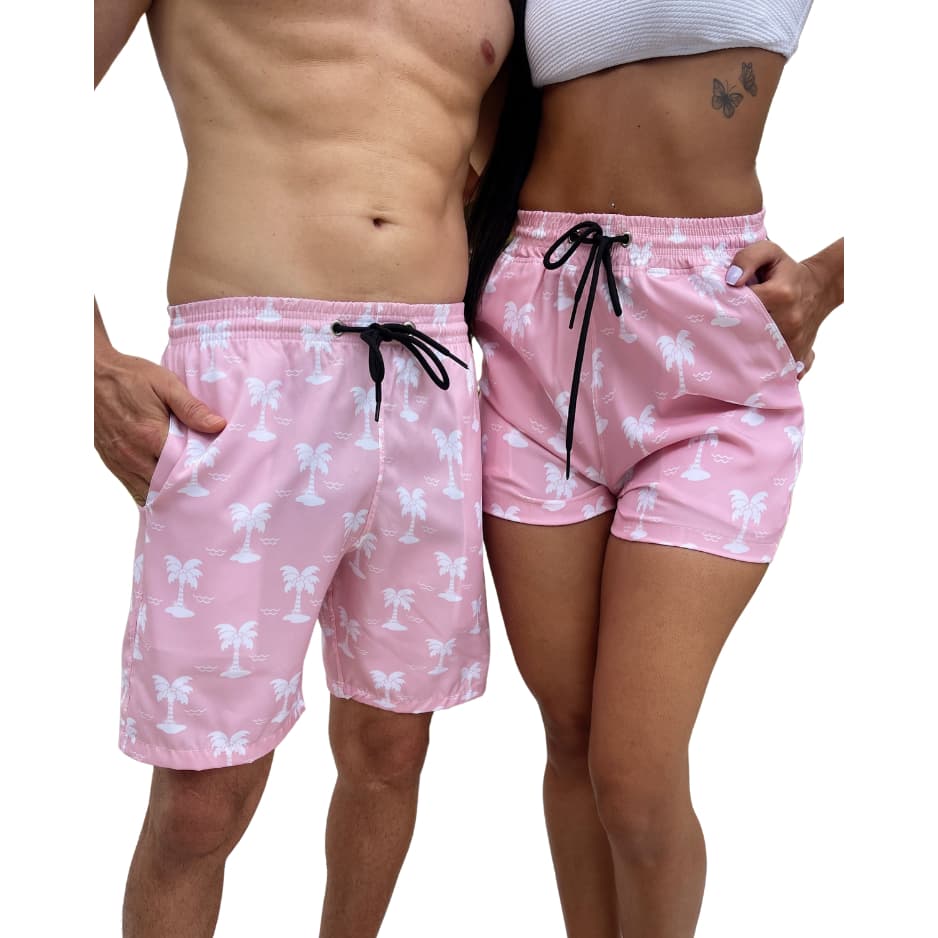 Short Casal Bermuda Combinando Moda Praia Banho Verão Com Elastano Tactel