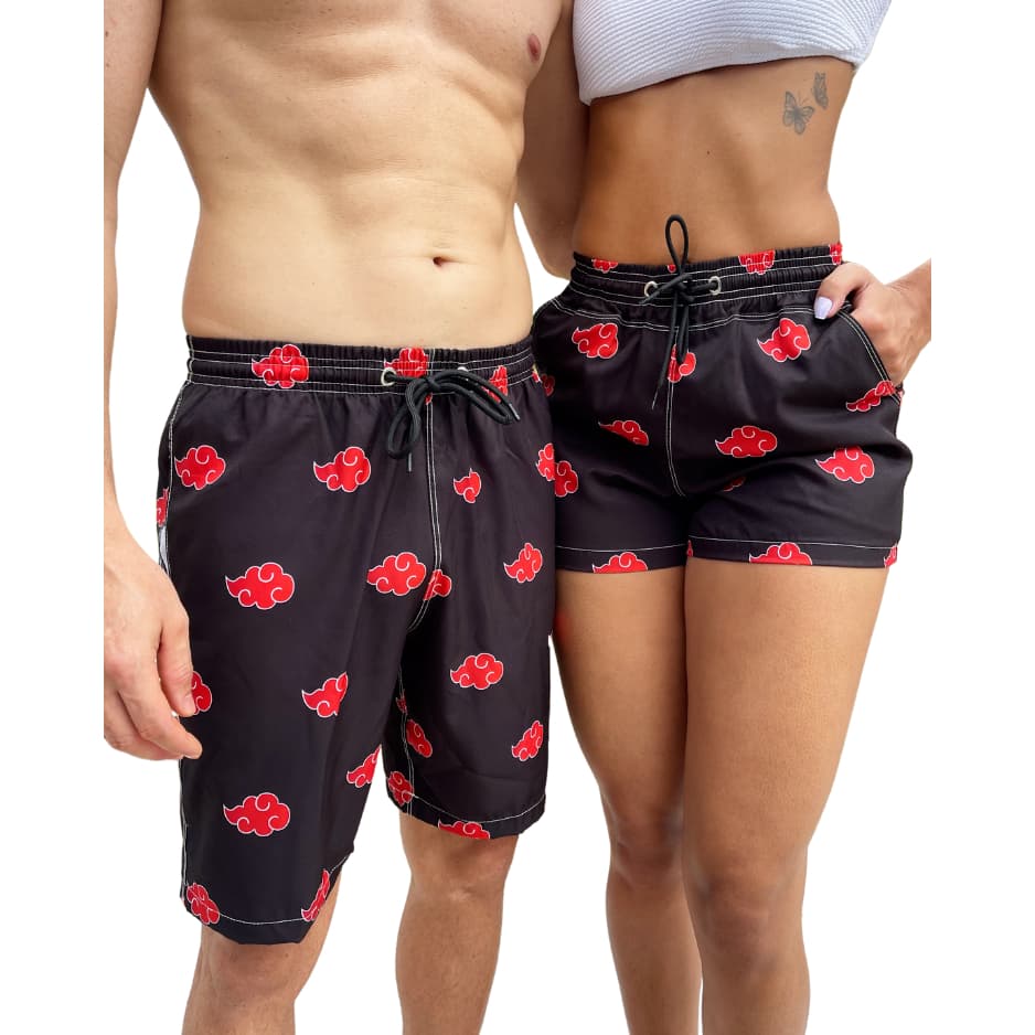Akatsuki Naruto Short de Casal Moda Praia Combinando Namorados Kit com 2 Shorts Elastano Premium