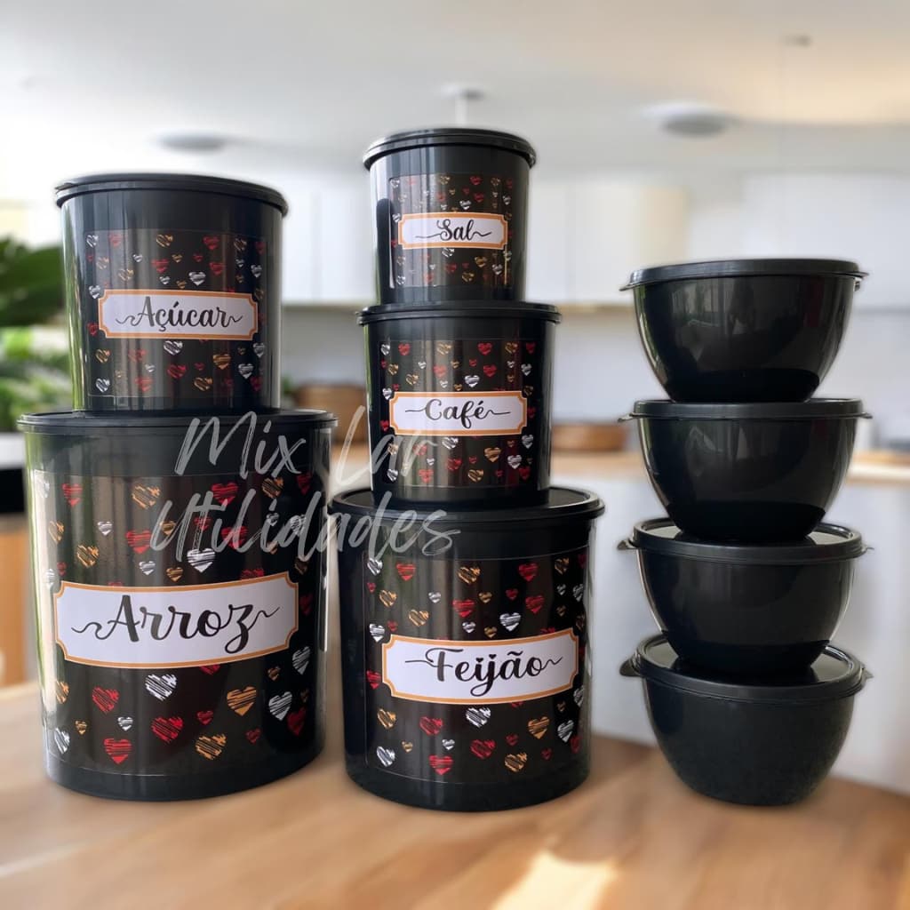 Kit mantimentos cozinha com 5 potes + jogo com 4 potes herméticos