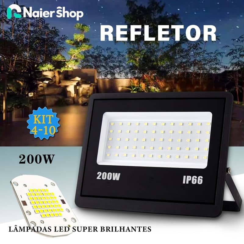 Kit 4-10 Refletor LED de 200W Holofote com luz fria e bivolt Luminária adequada para iluminação
