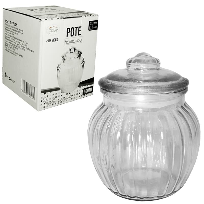 Pote De Vidro Redondo Com Tampa Hermética 600ml