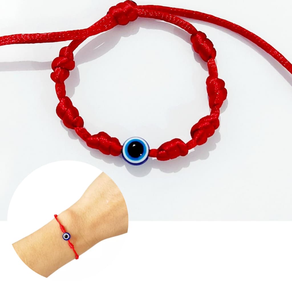 Kit 2 Pulseiras Vermelha 7 Nós de Proteção c/ Olho Grego - Original Envio Imediato