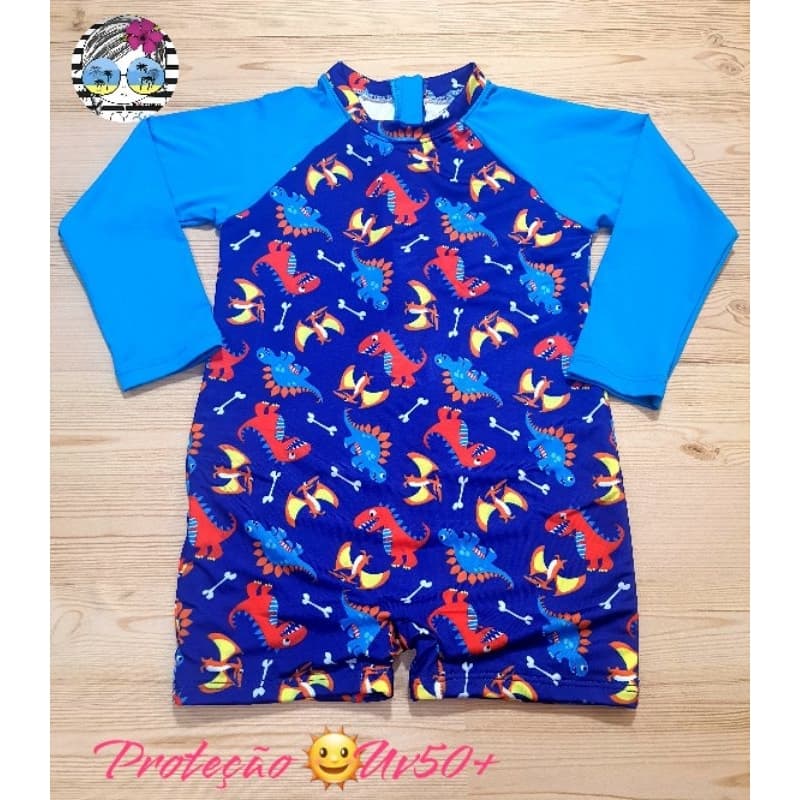 Macacão Roupa de Praia Infantil com Proteção Solar UV50+ Bebê Ziper T 1, 2, 4, 6