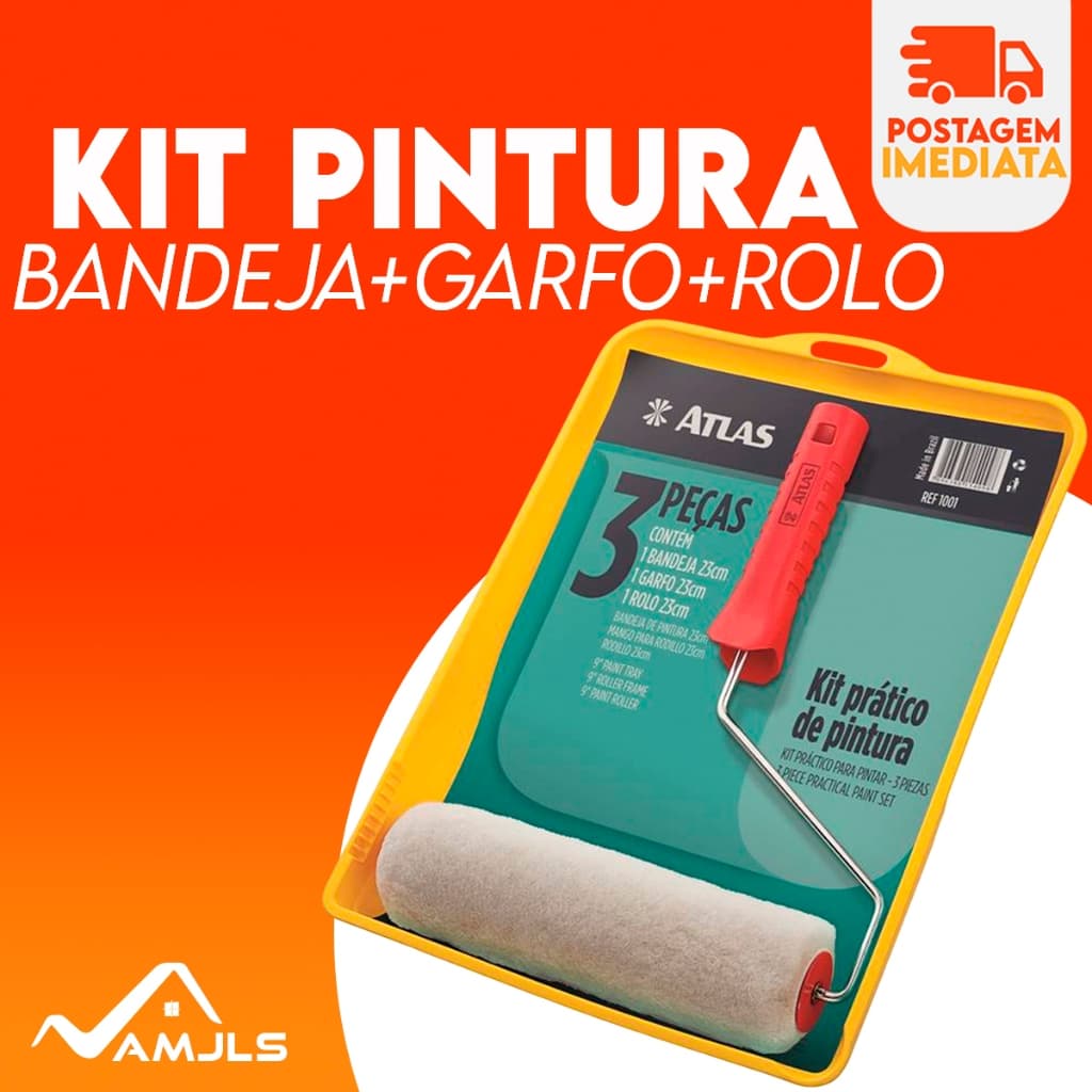 Conjunto Prático De Pintura C/ Garfo | Bandeja | Rolo Atlas