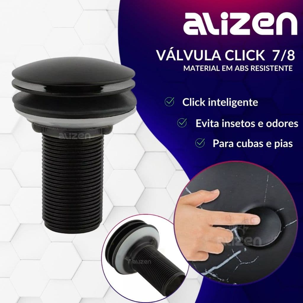 Válvula Click para Cuba Preta inteligente pia de Banheiro Lavabo 7/8 em ABS