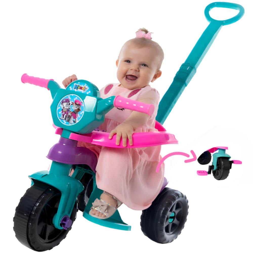 Motoca Triciclo Premium Infantil Princesinha 💕 Tiffany/Rosa – Pedal, Protetor e Empurrador 🎀💫Gold