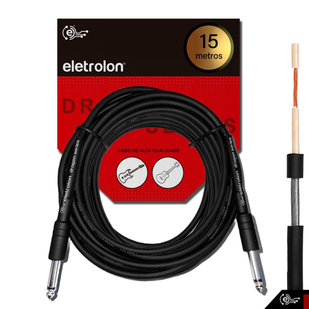 Cabo P10 P10 Mono Para Violão Guitarra Baixo 15m Metros - Eletrolon