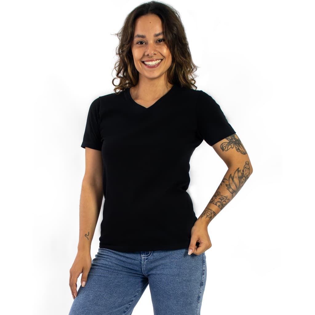 Camiseta Baby Look Gola V Algodão Feminina Básica Loja Mirante