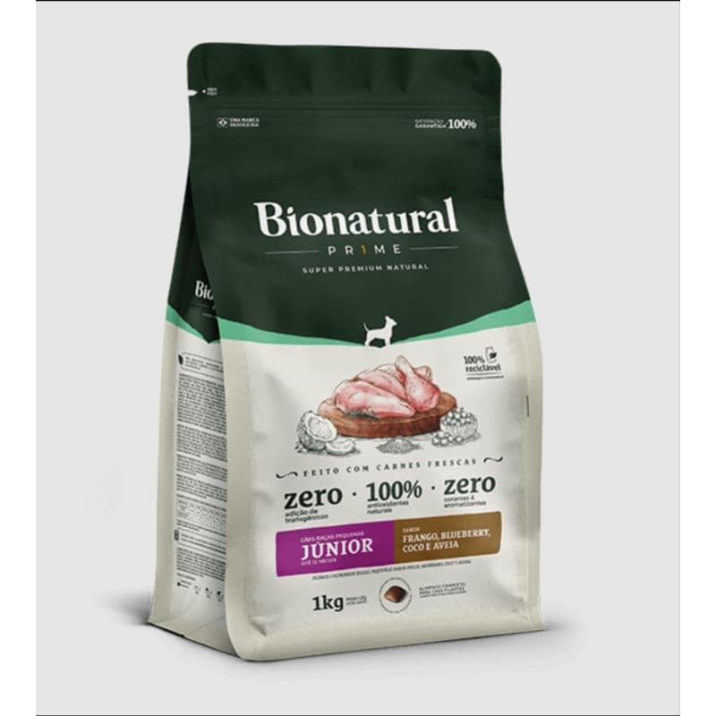 BIONATURAL PRIME JÚNIOR, BALDE com 5kg a granel, Frango, Super Premium, ração para cachorro filhotes de raças pequenas.