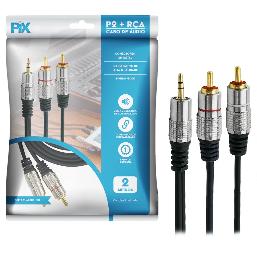 Cabo P2st+2rca 2m Chip/sce - Cabo P2 Estereo X 2 Rca Macho Fitz