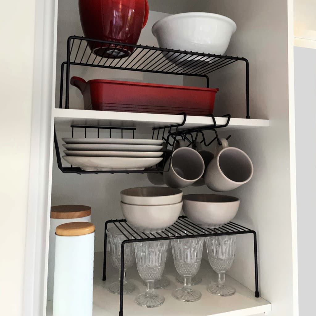 Kit Organizador Armário Cozinha Aramado Porta Xícaras Cesto Suspenso Prateleira Aço 4 Peças