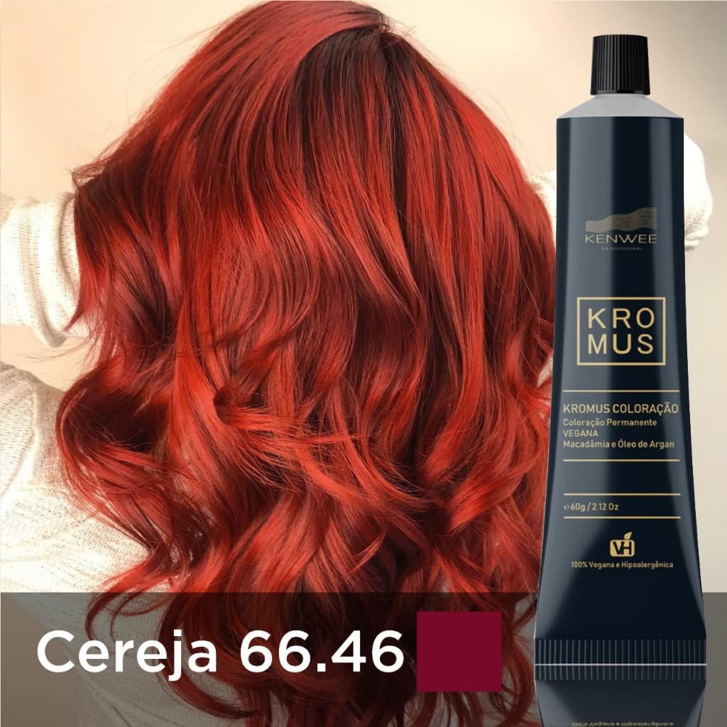 Coloração Permanente 100% Vegana e Hipoalergênica Cereja Kromus Kenwee 60g