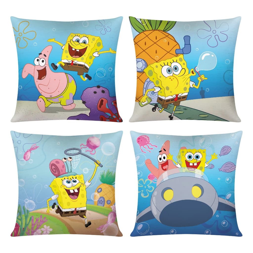 Kit c/ 4 Capas de Almofada Decorativas Modern Print Personagens 45x45 - Bob Esponja