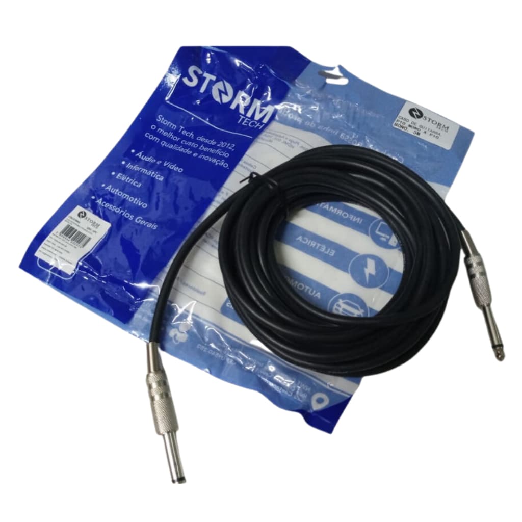 Cabo P10 x P10 Storm 10M para Instrumentos, Violão, Teclado, Guitarra