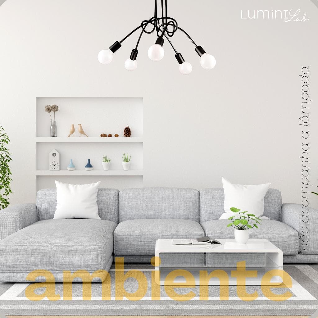 Pendente Lustre Sputnik Assimétrico Laço 5 Lampadas para quarto cozinha sala salao sala de estar