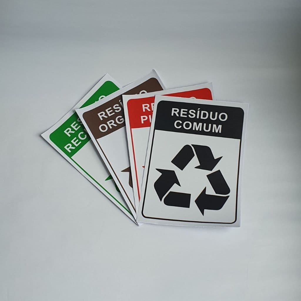 Adesivos Para Lixeira Coleta Seletiva 10x15cm - Kit com 4, 8 ou 12 unidades
