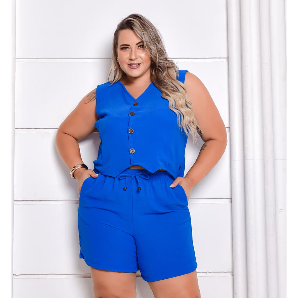 Conjunto alfaiataria short e colete plus size não amassa