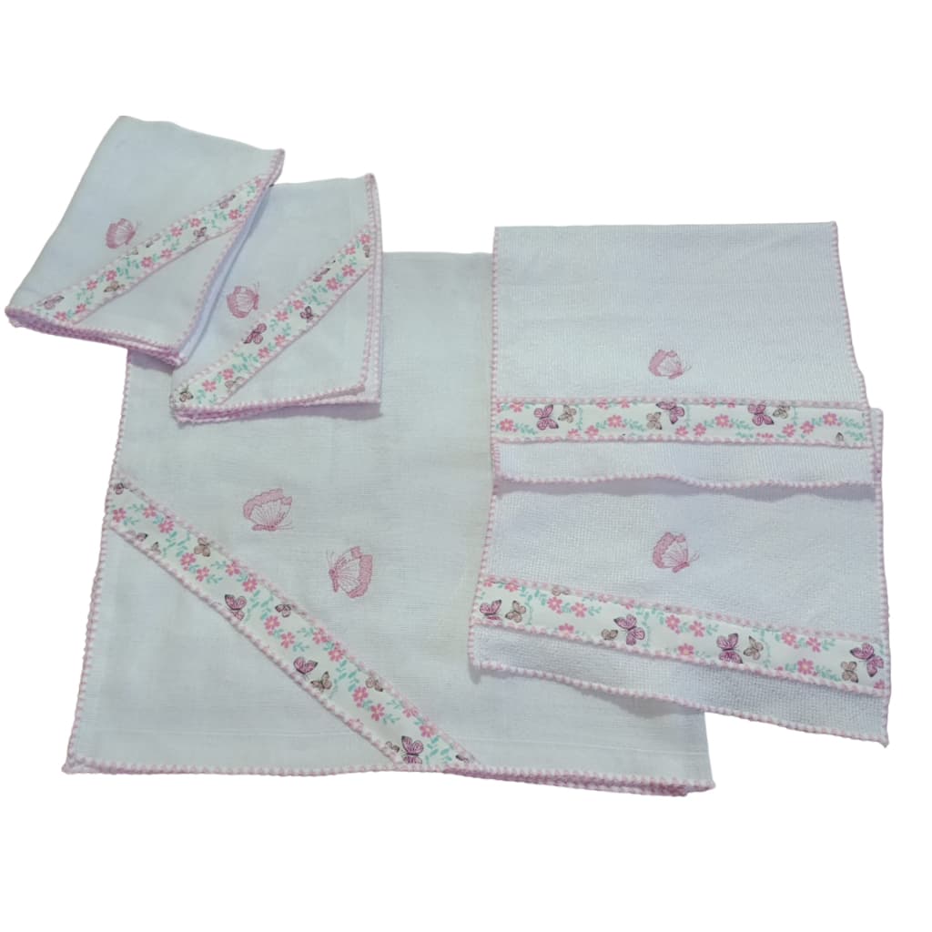Manta fralda 5 peças Bordadas, Fralda 70x70, fralda de boca 40x35 , toalha de ombro