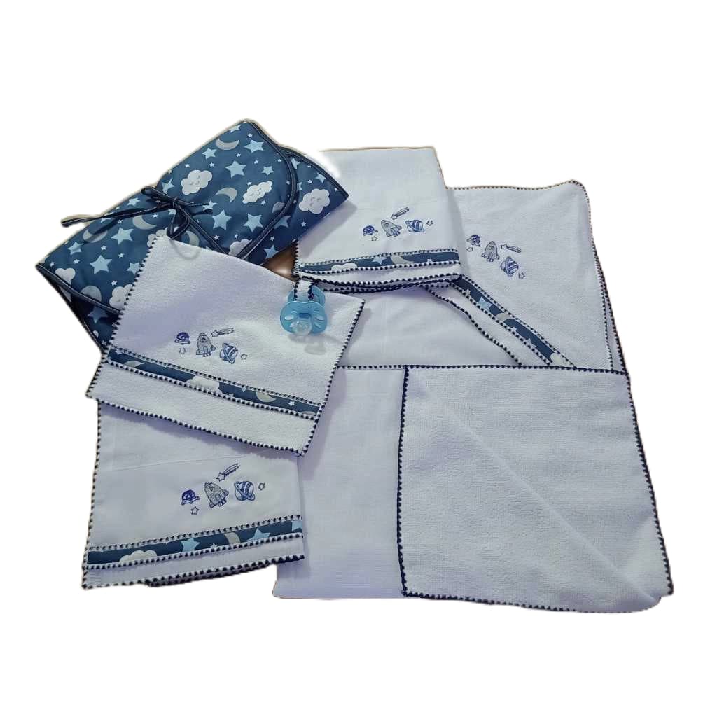 Kit trocador portátil, fralda boca, toalha ombro, toalha de banho BORDADO
