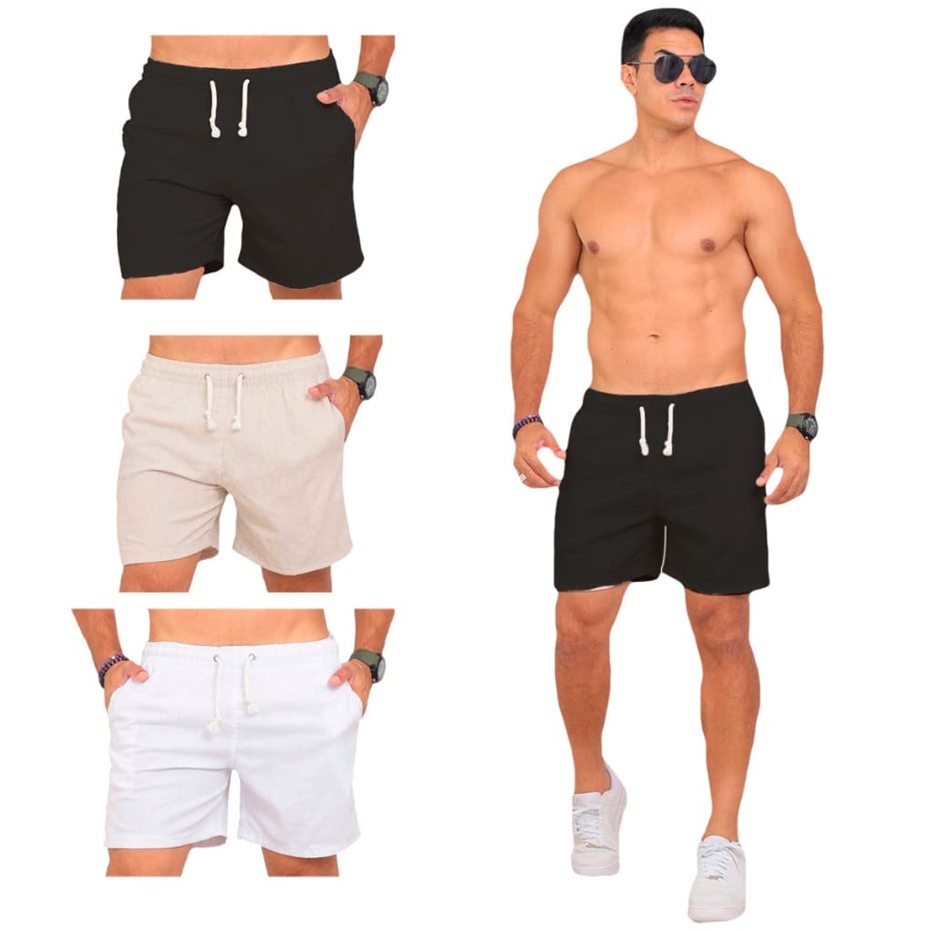 Kit 3 Shorts De Linho Masculino Básico Mauricinho Alta Qualidade Bermuda masculina premium short vi
