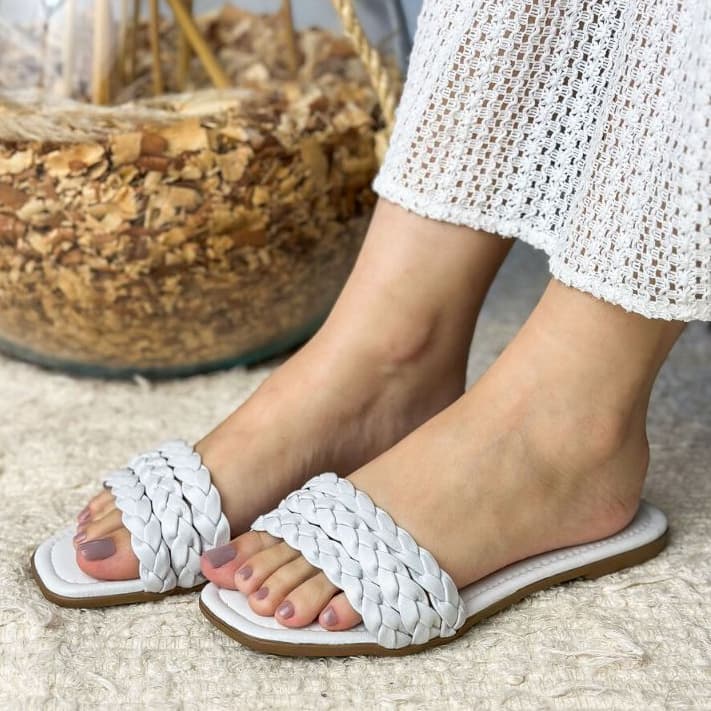 Sandália Rasteira Feminina Corda Elegante | Confortável | Bico Quadrado – Flat Estilo Verão