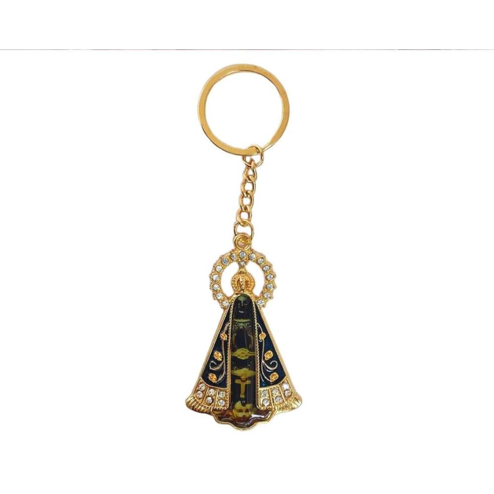 Chaveiro Nossa Senhora Aparecida Desenhada Detalhes Dourado