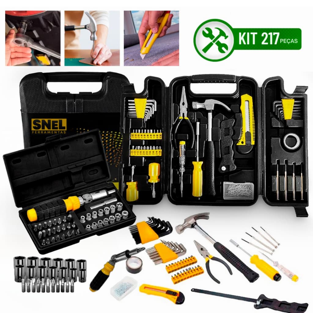 Kit Jogo Ferramentas com 217 Pecas Semiprofissional C/ Maleta Serviço Gerais + Soquetes