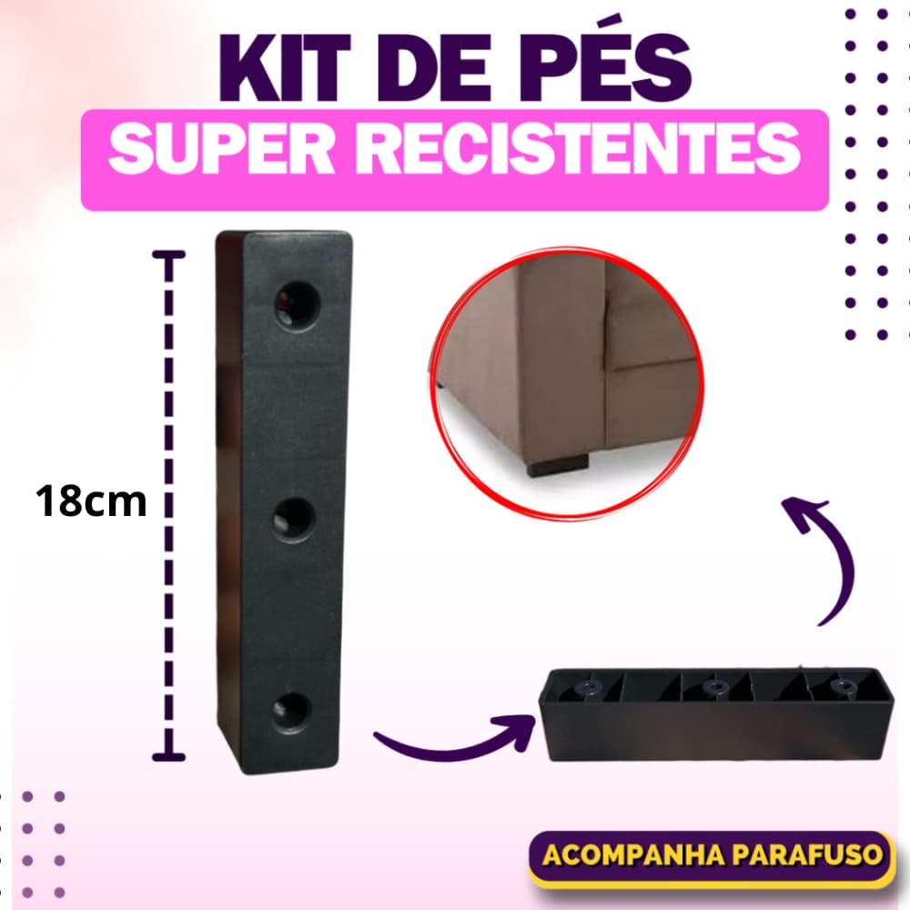 Pé Sofá retratil multiuso slim 18cm- gratis parafuso .  cama box, armario, estante prateleira .