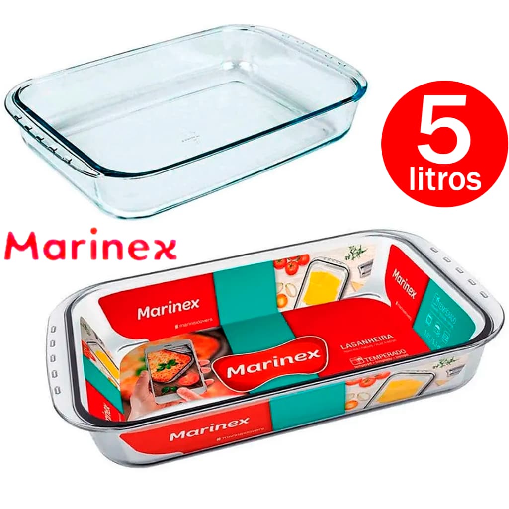 Assadeira Retangular de Vidro Grande Funda Marinex 5 Litros Lasanheira Sobremesas- Nadir Figueiredo