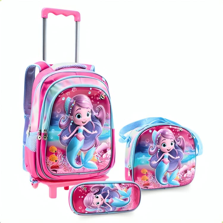 Mochila Rodinha Escolar Infantil Com Estojo E Lancheira