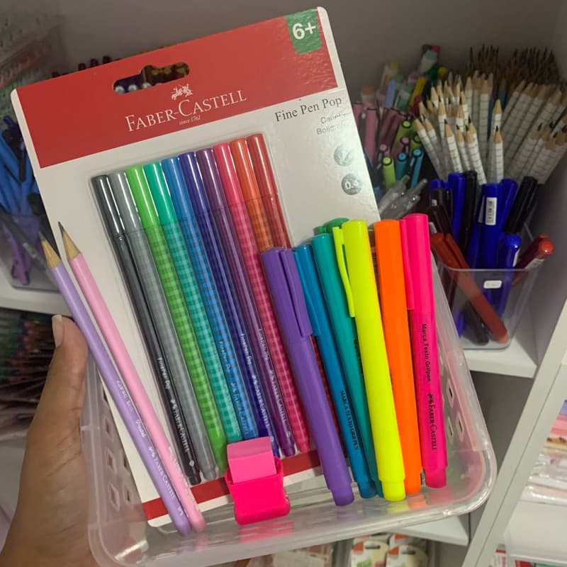 Kit Escolar Faber Castell | Caneta Fine Pen | Caneta ponta fina Marca texto