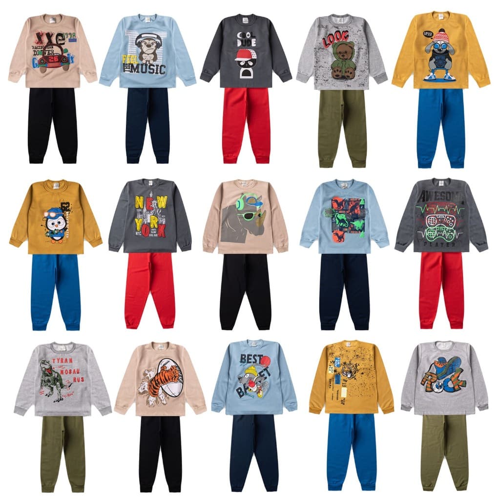 kit 3 conjuntos moletom masculino infantil menino inverno  frio tamanho 1 2 3 4 6 8