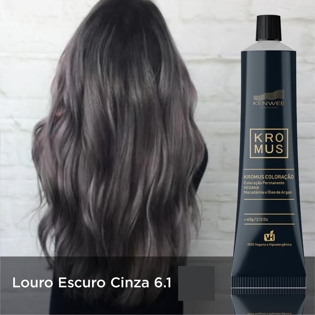 Coloração Permanente 100% Vegana e Hipoalergênica Cor Louro Escuro Cinza Kromus Kenwee 60g