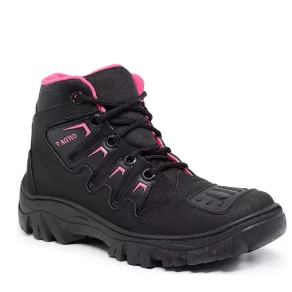 Bota Coturno Tênis Feminino Preto Pink De Motoqueiro Sola