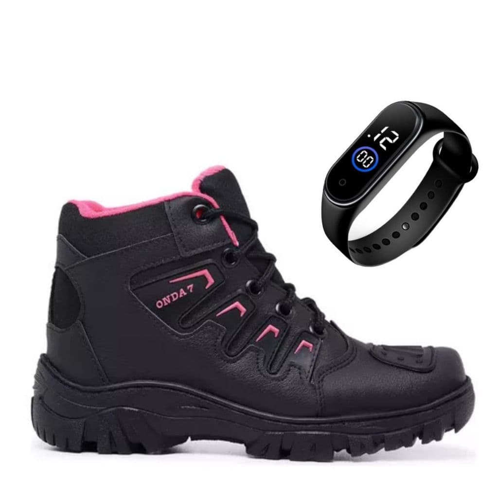 Bota Coturno Tênis Feminino De Motoqueiro Sola + Relogio