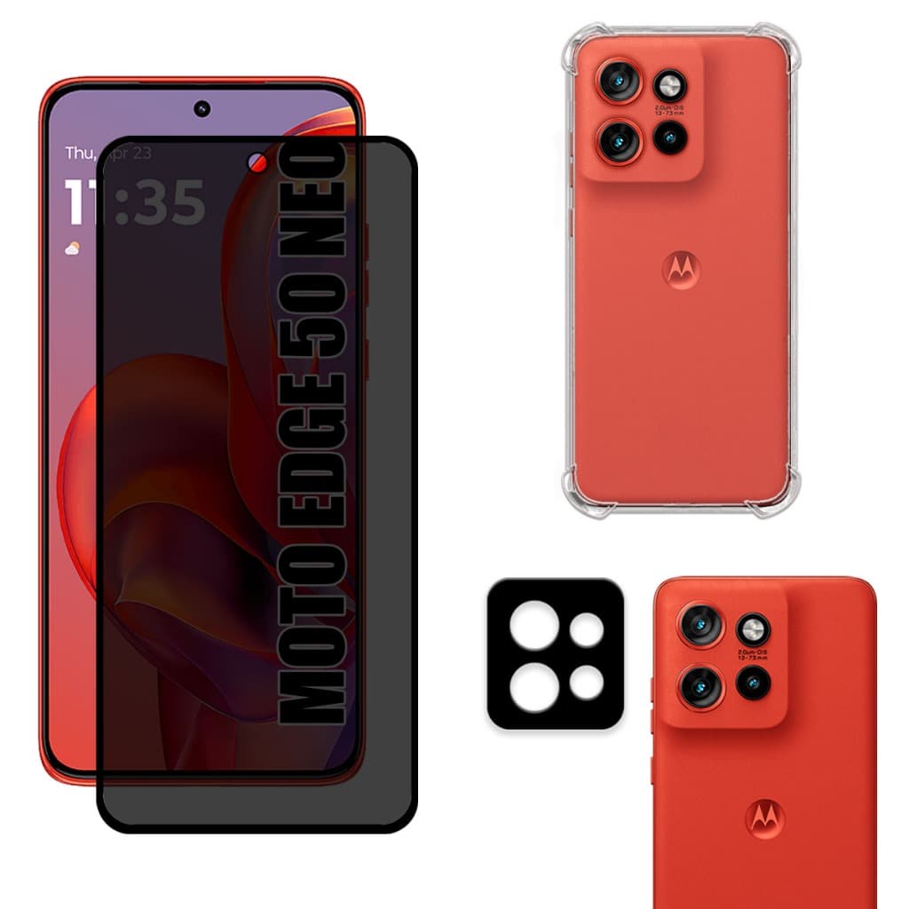 Kit Para Moto Edge 50 Neo | Película de Privacidade Fosca - Capa Anti Shock - Película da Câmera 3D