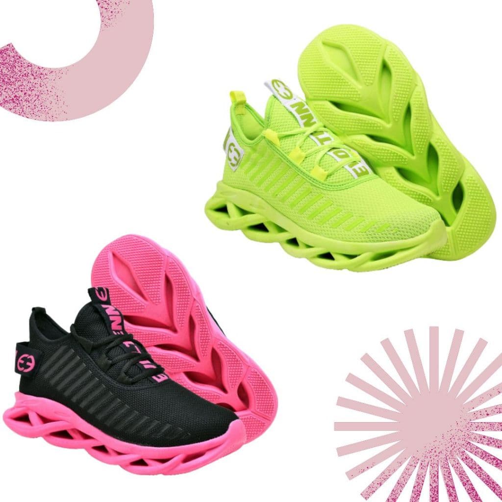 Kit com 2 Tênis Esportivo Feminino Sola Trançada Leve Casual Pink e Verde Confort Ideal Treinos