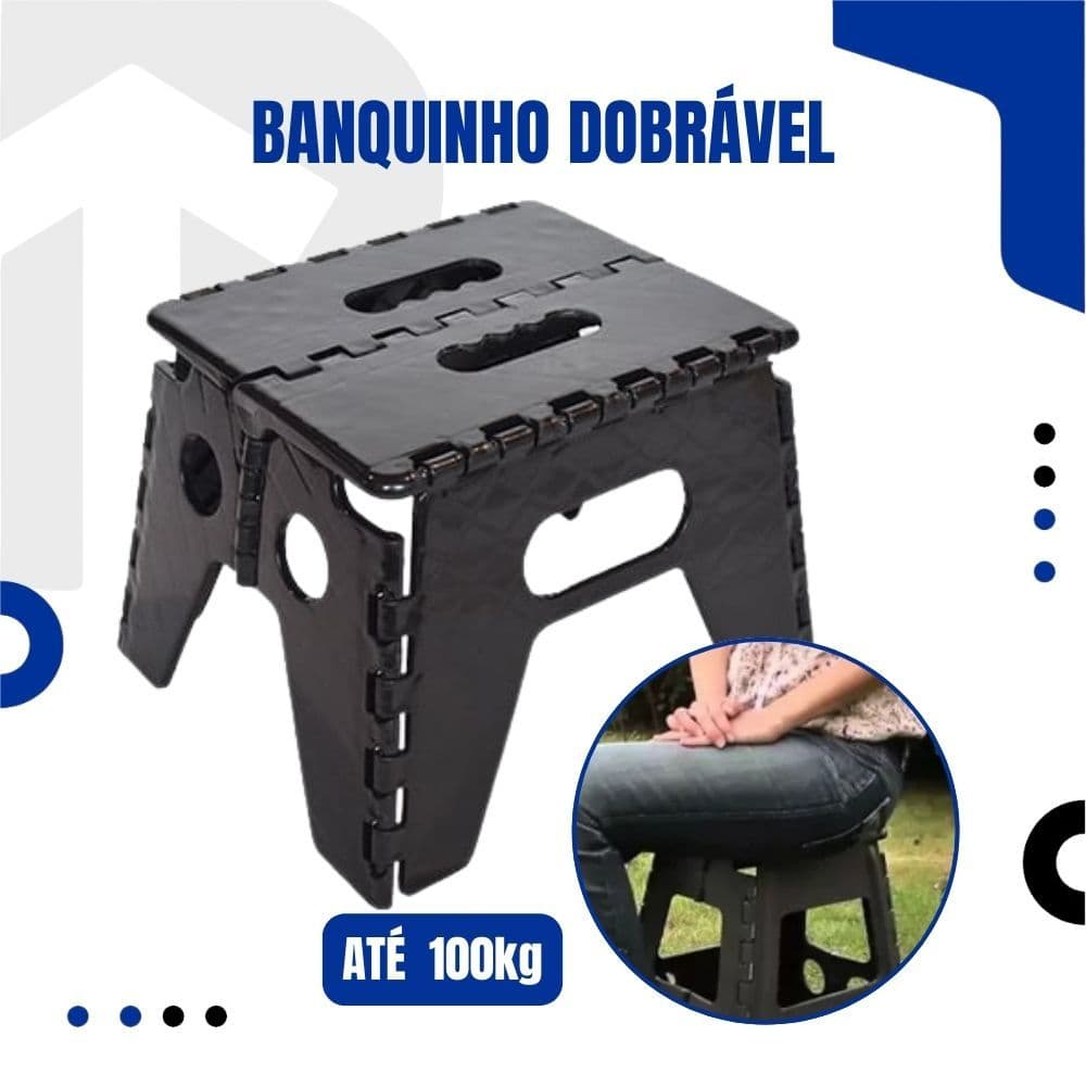 Banquinho Banqueta Dobrável Com ou Sem Encosto De Plástico Portátil Reforçado Para Viagem Até 100kg - 1/2 Peças