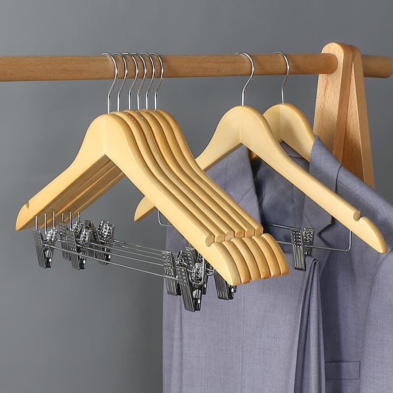 Kit 100 Unidades De Cabides De Madeira De Presilhas Marfim Para Bermudas E Calças Para Loja De Roupas