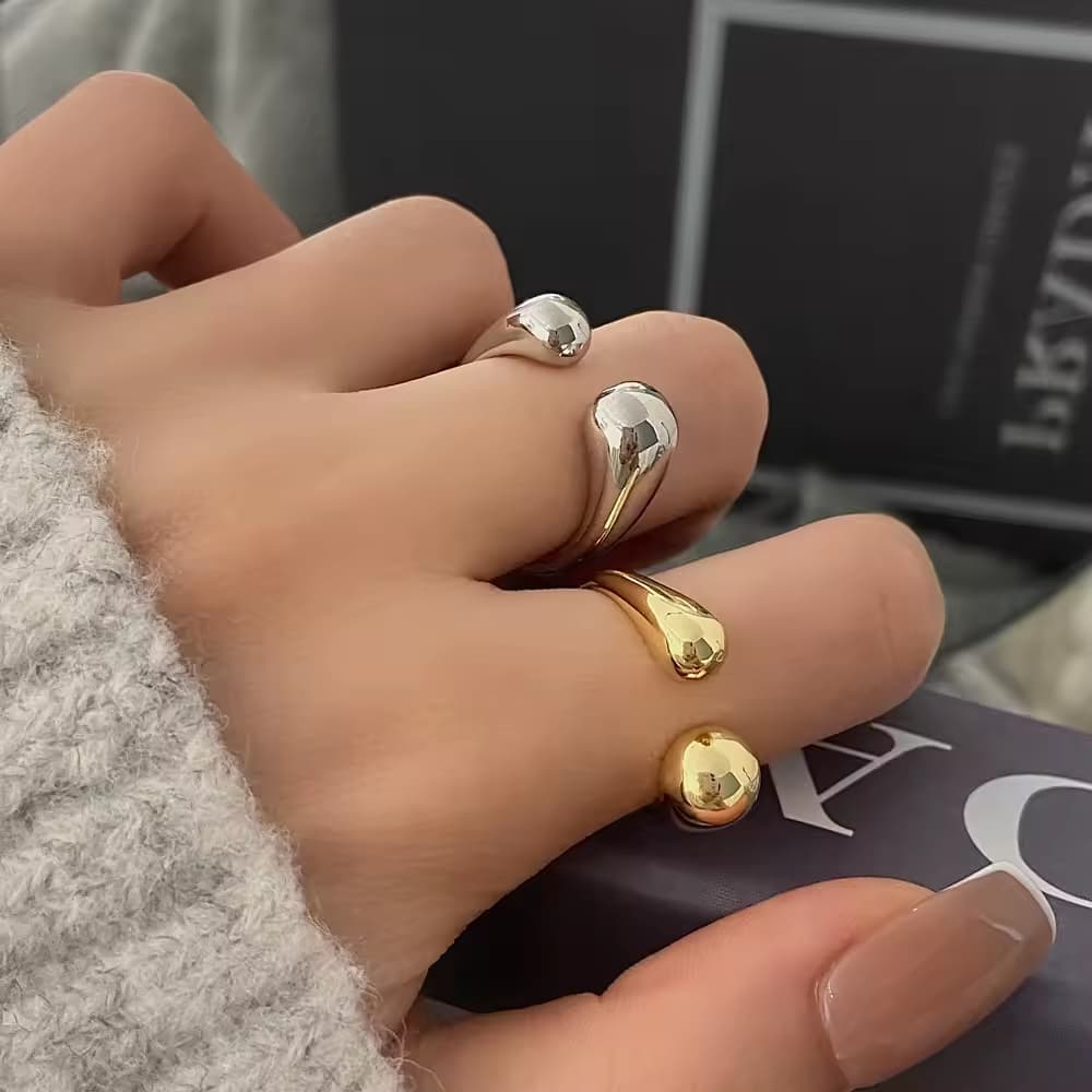 Anel Gotas Feminino Regulável Ajustável Dourado Prateado Moda