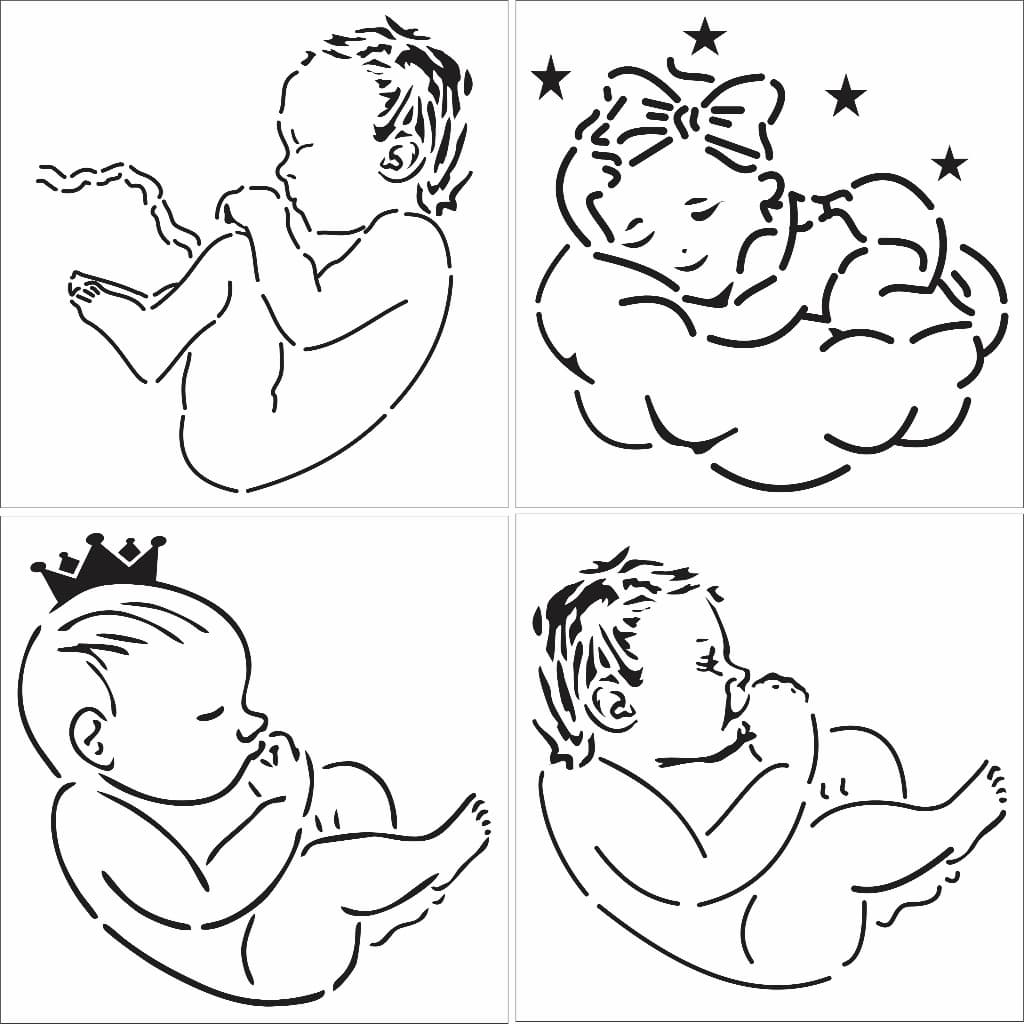 Kit Stencil Gestacional 4 Bebês para pintura na barriga de grávidas