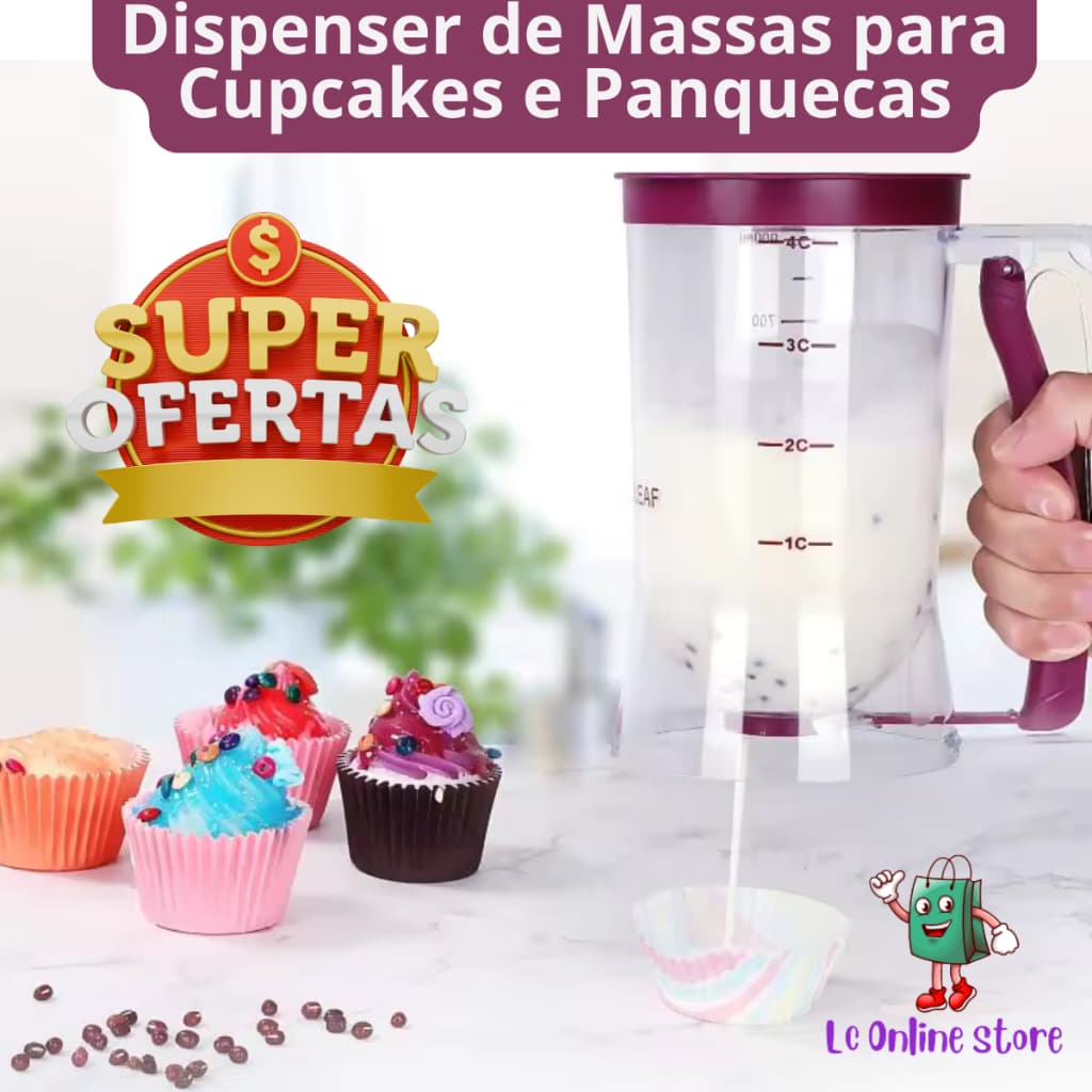 Dispenser de Massas para Cupcakes e Panquecas – Copo, Cozinha, Prático, Reutilizável, Bolos