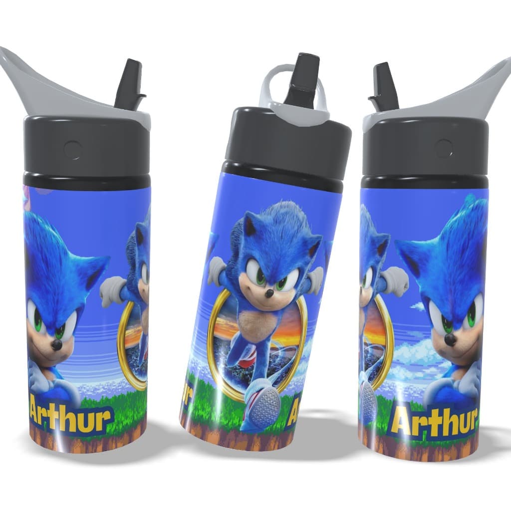 Garrafa Squeeze Sonic Shadow Gamer Personalizada Alumínio Garrafinha Infantil Escolar